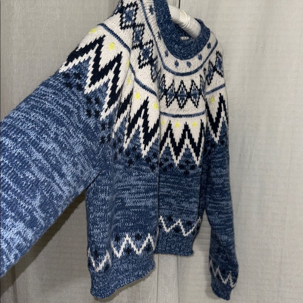 AE XL Blue White Multi Fair Isle Snow Stopper Knit Sweater - Picture 11 of 16